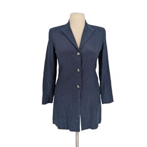 01567 Madrigano Linen Blazer Blue Size 12 preppy Business casual nautical spring